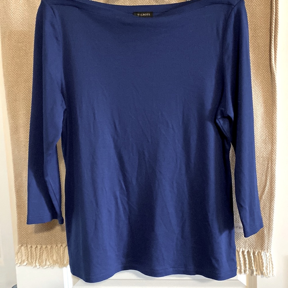 Talbots Blue Wide opened neck blouse